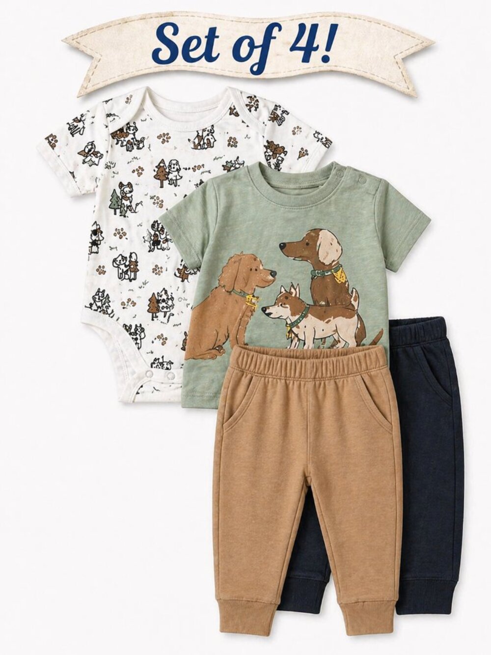 NWT FlapDoodles Baby Boy 4 Piece Mix & Match Outfit Set Size 6-9 Months Puppy